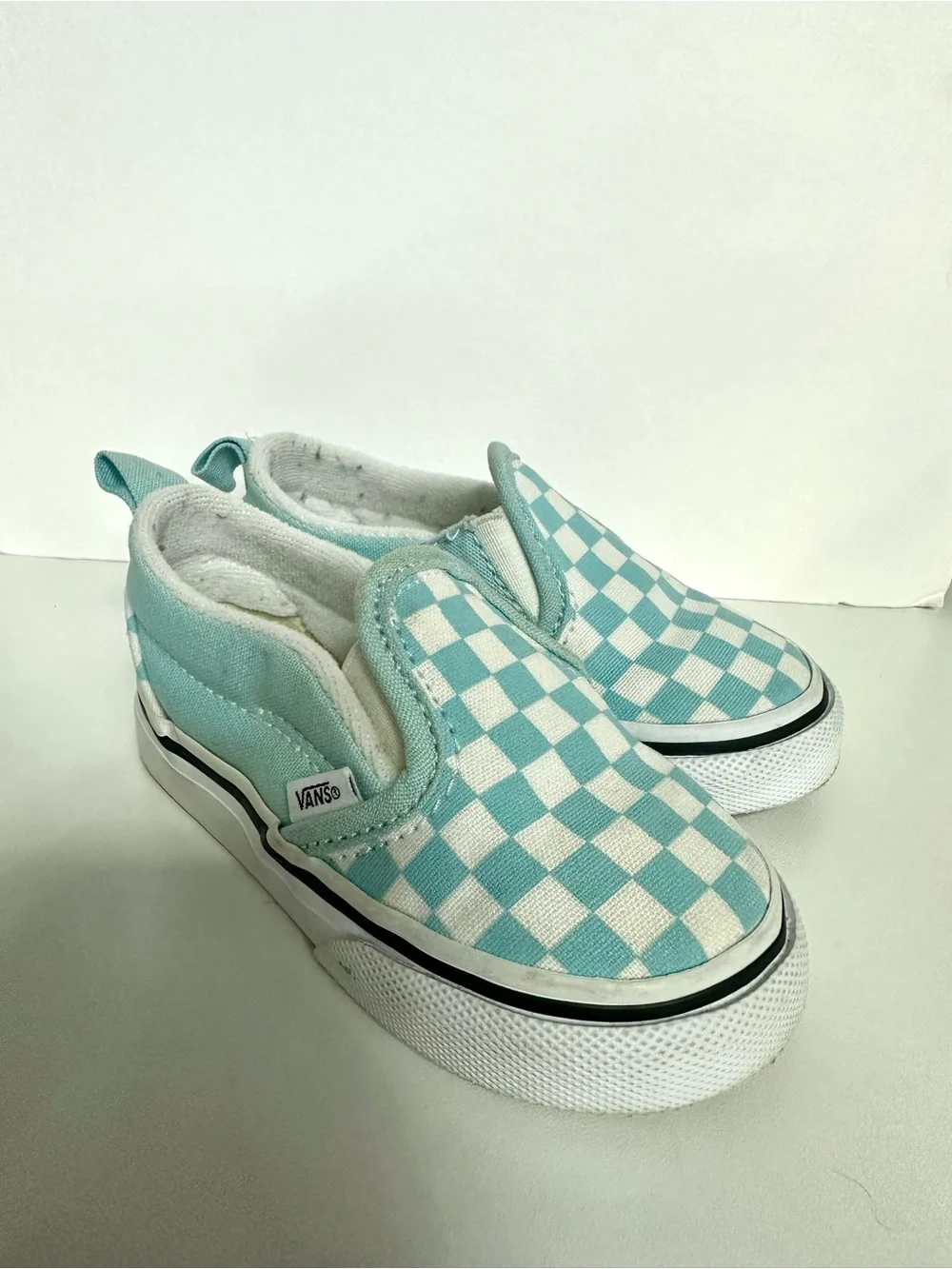 Sky blue slip on vans checkerboard toddler 5
